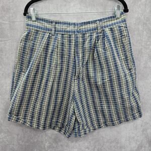Separate Issue Blue Plaid Stripe Bermuda Pleated Bottoms Pants Shorts Plus 15/16